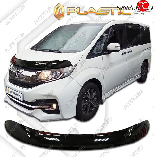 2 099 р. Дефлектор капота CA-Plastic  Honda StepWagon  5 RP1,RP2, RP3, RP4 (2015-2017) минивэн дорестайлинг (classic черный, без надписи)  с доставкой в г. Омск