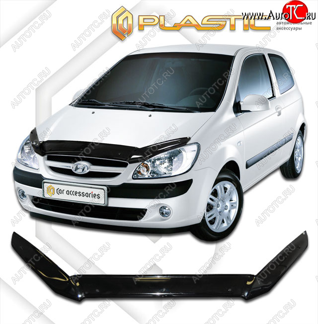 1 829 р. Дефлектор капота CA-Plastic  Hyundai Getz  TB (2005-2011) хэтчбэк 3 дв. рестайлинг (classic черный, без надписи)  с доставкой в г. Омск