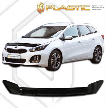 1 839 р. Дефлектор капота CA-Plastic  KIA Ceed  2 JD (2012-2018) дорестайлинг универсал, рестайлинг универсал (classic черный, без надписи)  с доставкой в г. Омск. Увеличить фотографию 1