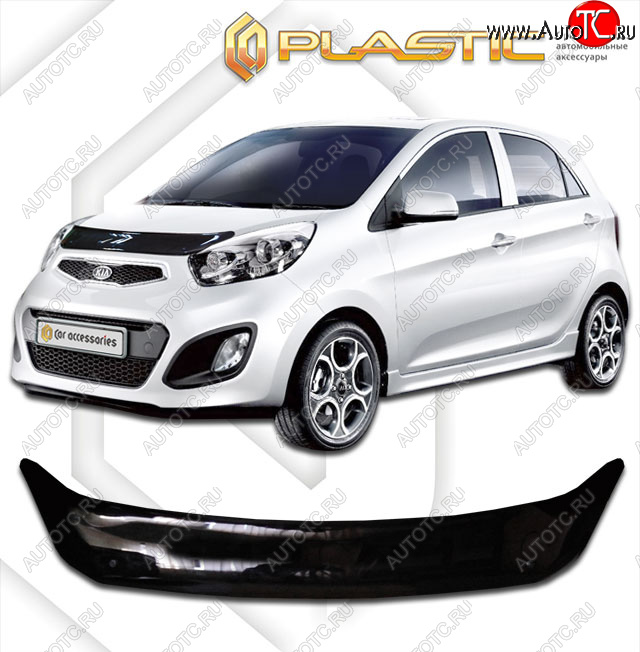 1 679 р. Дефлектор капота CA-Plastic  KIA Picanto  2 TA хэтчбэк 3 дв. (2011-2017) дорестайлинг, рестайлинг (classic черный, без надписи)  с доставкой в г. Омск