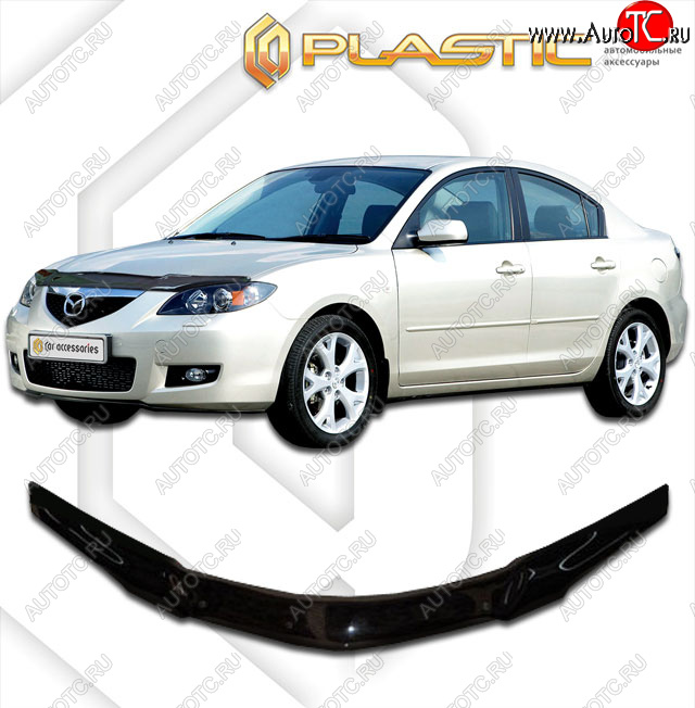 2 199 р. Дефлектор капота CA-Plastic  Mazda 3/Axela  BK (2003-2009) дорестайлинг седан, рестайлинг седан (Classic черный)  с доставкой в г. Омск