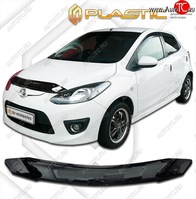 1 679 р. Дефлектор капота CA-Plastic  Mazda 2/Demio  DE (2007-2014) дорестайлинг, рестайлинг (classic черный, без надписи)  с доставкой в г. Омск