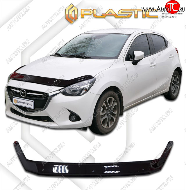 1 839 р. Дефлектор капота CA-Plastic  Mazda 2/Demio  DJ IV (2014-2019) (classic черный, без надписи)  с доставкой в г. Омск