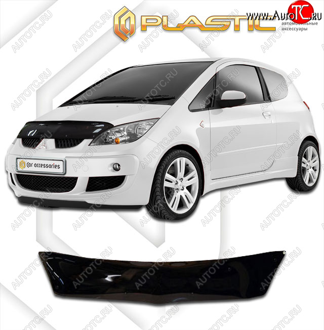 1 679 р. Дефлектор капота CA-Plastic  Mitsubishi Colt ( Z20, Z30 хэтчбэк 3 дв.,  Z30) (2008-2012) рестайлинг, хэтчбэк 5 дв. рестайлинг (classic черный, без надписи)  с доставкой в г. Омск