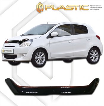 1 839 р. Дефлектор капота CA-Plastic  Mitsubishi Mirage  A03A (2012-2015) хэтчбэк 5 дв. дорестайлинг (classic черный, без надписи)  с доставкой в г. Омск. Увеличить фотографию 1