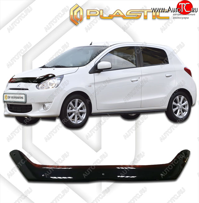 1 839 р. Дефлектор капота CA-Plastic  Mitsubishi Mirage  A03A (2012-2015) хэтчбэк 5 дв. дорестайлинг (classic черный, без надписи)  с доставкой в г. Омск