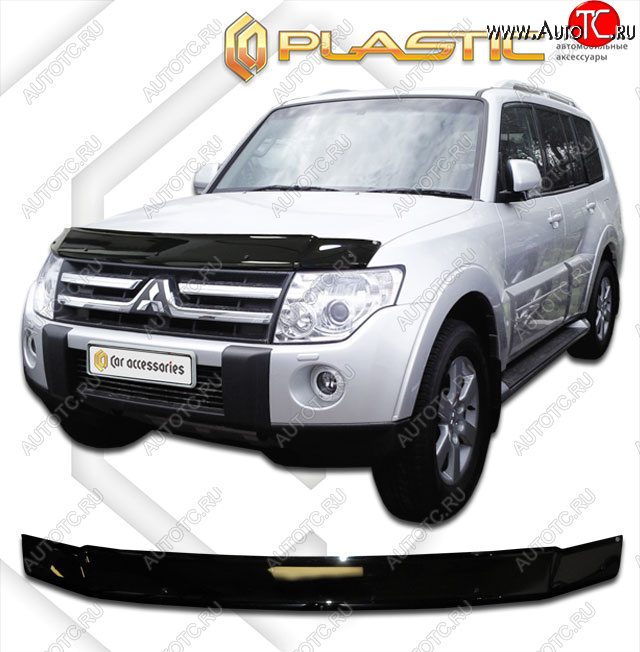 1 839 р. Дефлектор капота CA-Plastic  Mitsubishi Pajero  4 V80 (2006-2014) дорестайлинг, 3 дв. 1-ый рестайлинг (classic черный, без надписи)  с доставкой в г. Омск