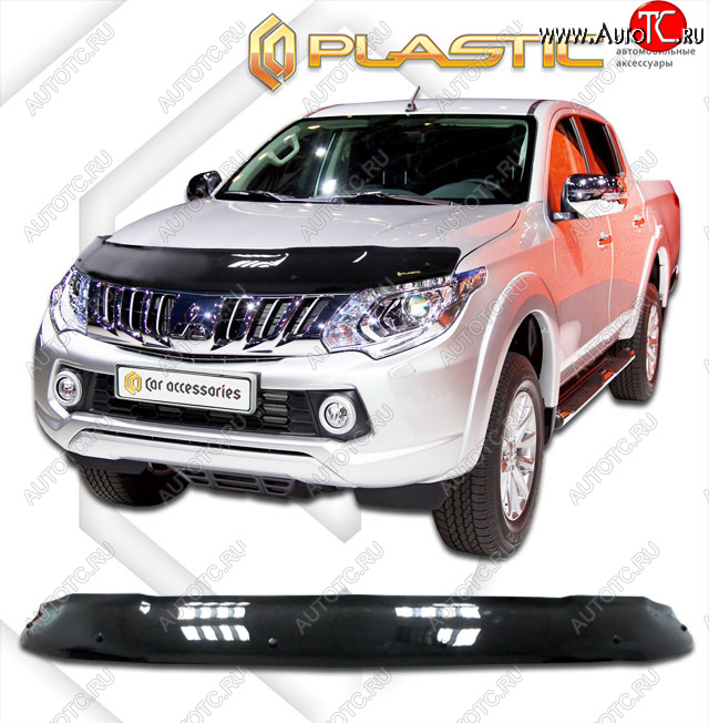 1 999 р. Дефлектор капота CA-Plastic  Mitsubishi Triton  KKKL (2015-2018) Double Cab дорестайлинг (classic черный, без надписи)  с доставкой в г. Омск