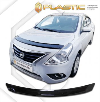 1 759 р. Дефлектор капота CA-Plastic  Nissan Latio  N17 (2014-2016) седан правый руль дорестайлинг (classic черный, без надписи)  с доставкой в г. Омск. Увеличить фотографию 1