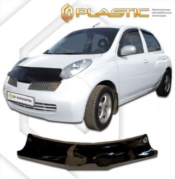 1 839 р. Дефлектор капота CA-Plastic  Nissan March  3 K12 (2005-2007) хэтчбэк 5 дв. правый руль 1-ый рестайлинг (classic черный, без надписи)  с доставкой в г. Омск. Увеличить фотографию 1