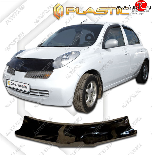 1 839 р. Дефлектор капота CA-Plastic  Nissan March  3 K12 (2005-2007) хэтчбэк 5 дв. правый руль 1-ый рестайлинг (classic черный, без надписи)  с доставкой в г. Омск