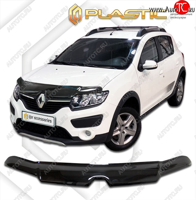 2 149 р. Дефлектор капота CA-Plastic  Renault Sandero Stepway  (B8) (2014-2022) дорестайлинг, рестайлинг (classic черный, без надписи)  с доставкой в г. Омск