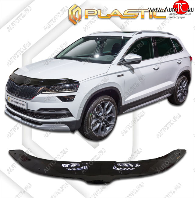 2 199 р. Дефлектор капота CA-Plastic  Skoda Karoq  NU7 (2017-2025) дорестайлинг, рестайлинг (classic черный, без надписи)  с доставкой в г. Омск