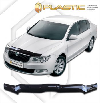 1 759 р. Дефлектор капота CA-Plastic Skoda Superb B6 (3T) лифтбэк дорестайлинг (2008-2013) (classic черный, без надписи)  с доставкой в г. Омск. Увеличить фотографию 1