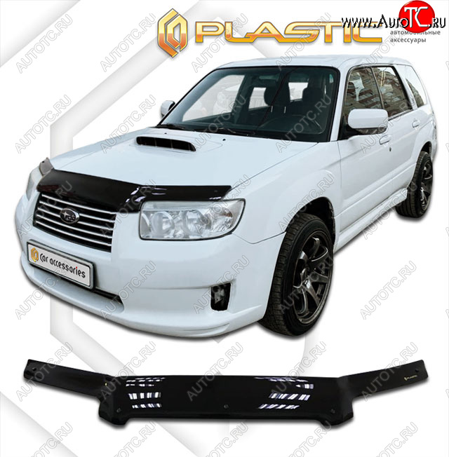 2 199 р. Дефлектор капота CA-Plastic  Subaru Forester  SG (2005-2008) рестайлинг (classic черный, без надписи)  с доставкой в г. Омск