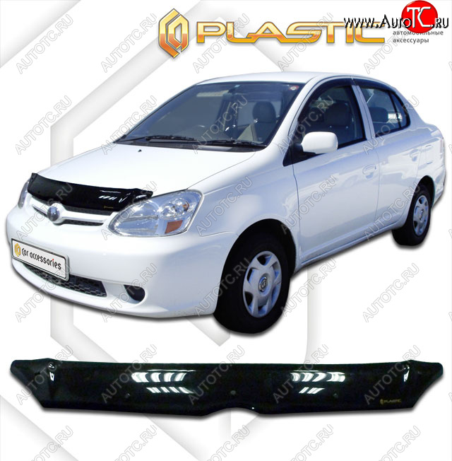 1 759 р. Дефлектор капота CA-Plastic  Toyota Echo  XP10 (2002-2006) седан рестайлинг (classic черный, без надписи)  с доставкой в г. Омск