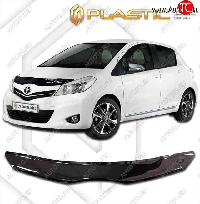 1 759 р. Дефлектор капота CA-Plastic  Toyota Yaris  XP130 (2010-2014) дорестайлинг5 дв. (classic черный, без надписи)  с доставкой в г. Омск