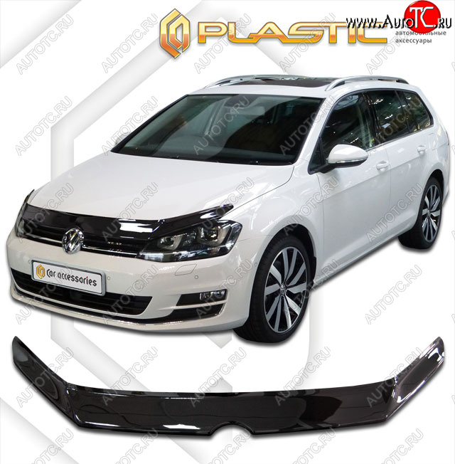 1 899 р. Дефлектор капота CA-Plastic  Volkswagen Golf  7 (2012-2017) дорестайлинг, хэтчбэк 5 дв. (classic черный, без надписи)  с доставкой в г. Омск