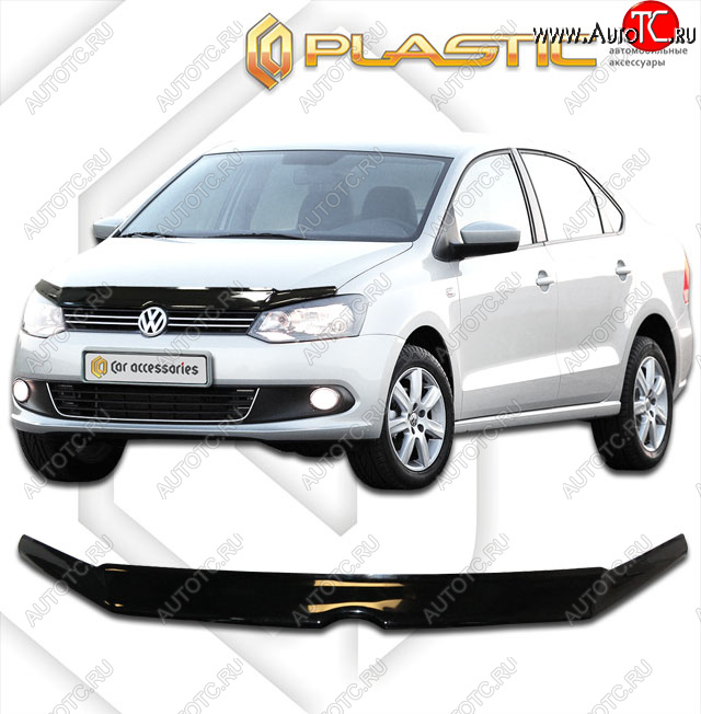 1 759 р. Дефлектор капота CA-Plastic  Volkswagen Polo  5 (2009-2015) седан дорестайлинг (classic черный, без надписи)  с доставкой в г. Омск