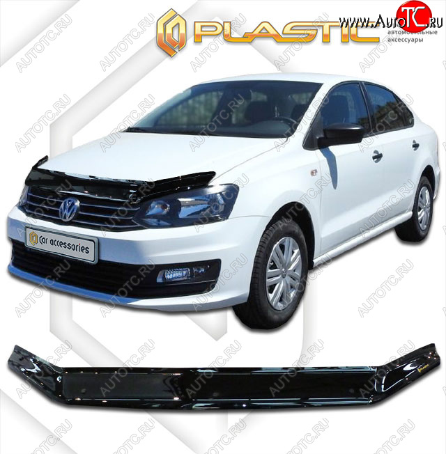 1 759 р. Дефлектор капота CA-Plastic  Volkswagen Polo  5 (2015-2020) хэтчбек рестайлинг (classic черный, без надписи)  с доставкой в г. Омск