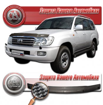 2 299 р. Дефлектор капота CA-Plastic  Toyota Land Cruiser  100 (2002-2007) 1-ый рестайлинг, 2-ой рестайлинг (Шелкография карбон серебро)  с доставкой в г. Омск. Увеличить фотографию 1