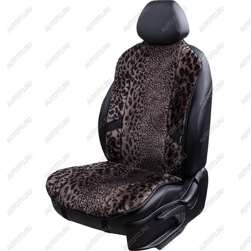 16 777 215 р. Накидка на сиденье (1 место Р. 7415 натур. мех) Меховая Lord Autofashion Chery Tiggo 2 (2017-2024) (рысь-леопард на коричневом, строчка чёрная)  с доставкой в г. Омск