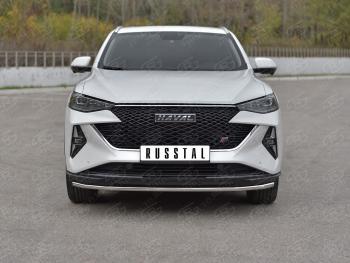 Защита переднего бампера d42 секции SLITKOFF Haval (Хавал) F7x (ф7икс) (2022-2024)  рестайлинг  (нержавейка полированная)