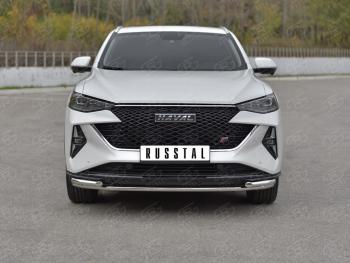 Защита переднего бампера d42 *42 уголки SLITKOFF Haval (Хавал) F7x (ф7икс) (2022-2024)  рестайлинг  (нержавейка полированная)