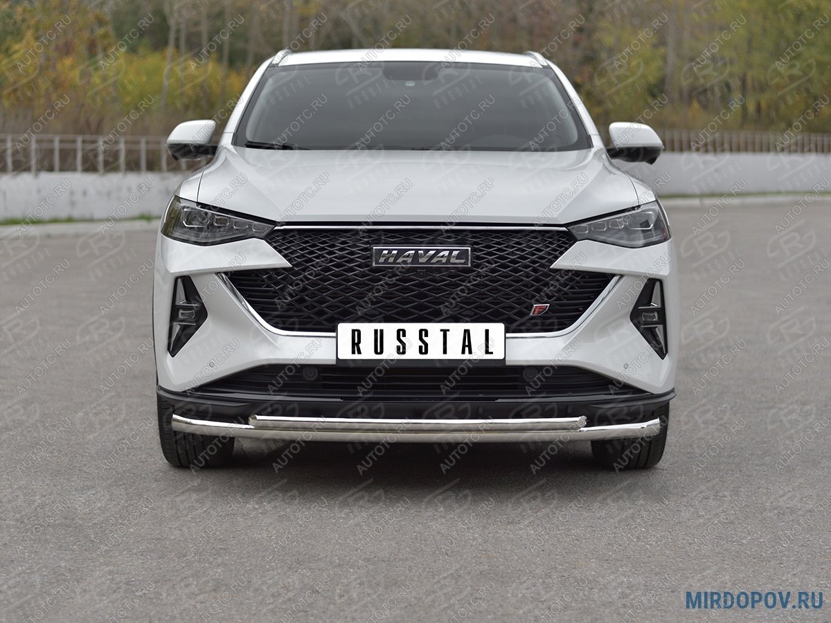 14 999 р. Защита переднего бампера d63*42 дуга SLITKOFF  Haval F7x (2022-2025)  рестайлинг (нержавейка полированная)  с доставкой в г. Омск