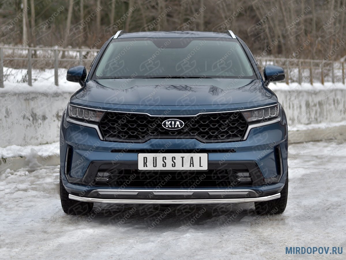 10 399 р. Защита переднего бампера d42 секции Russtal KIA Sorento MQ4 (2020-2022) (нержавейка)  с доставкой в г. Омск