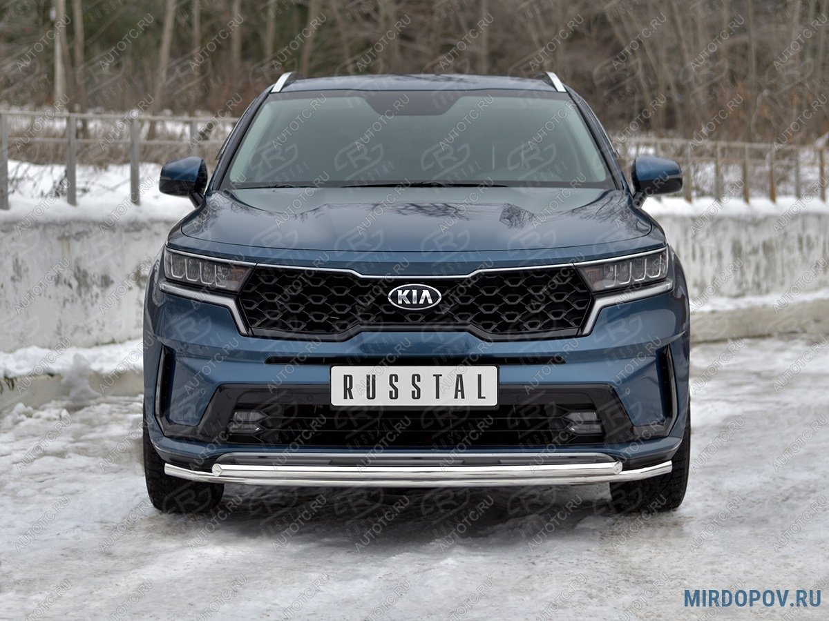 12 599 р. Защита переднего бампера d42 секции-d42 дуга SLITKOFF  KIA Sorento  MQ4 (2020-2022) (нержавейка полированная)  с доставкой в г. Омск