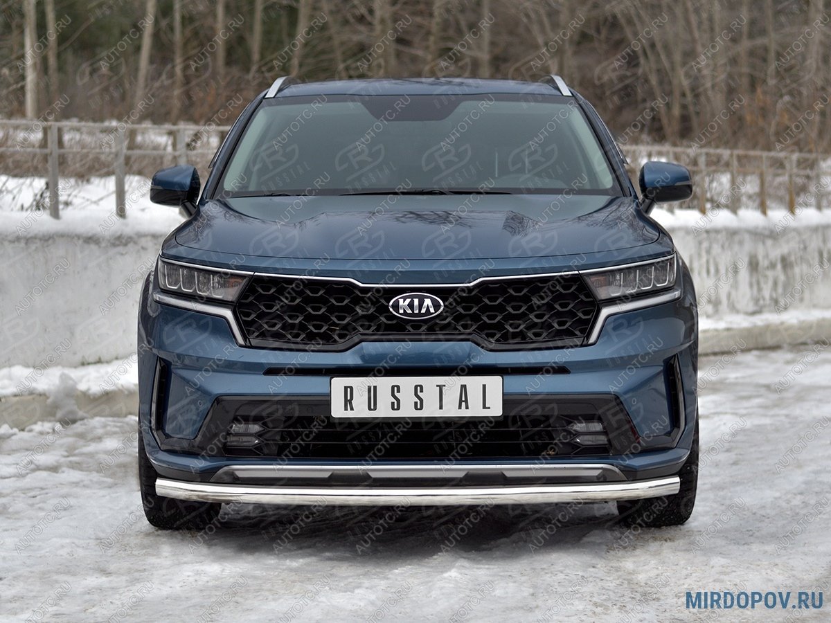 13 399 р. Защита переднего бампера d63 секции SLITKOFF  KIA Sorento  MQ4 (2020-2022) (нержавейка полированная)  с доставкой в г. Омск