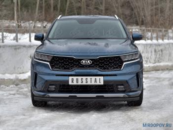 9 999 р. Защита переднего бампера d63 секции SLITKOFF  KIA Sorento  MQ4 (2020-2022) (нержавейка окрашенная в черный цвет)  с доставкой в г. Омск. Увеличить фотографию 1