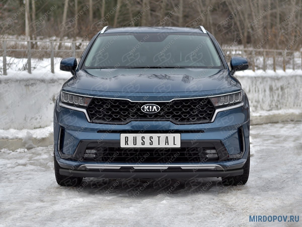 9 999 р. Защита переднего бампера d63 секции SLITKOFF  KIA Sorento  MQ4 (2020-2022) (нержавейка окрашенная в черный цвет)  с доставкой в г. Омск