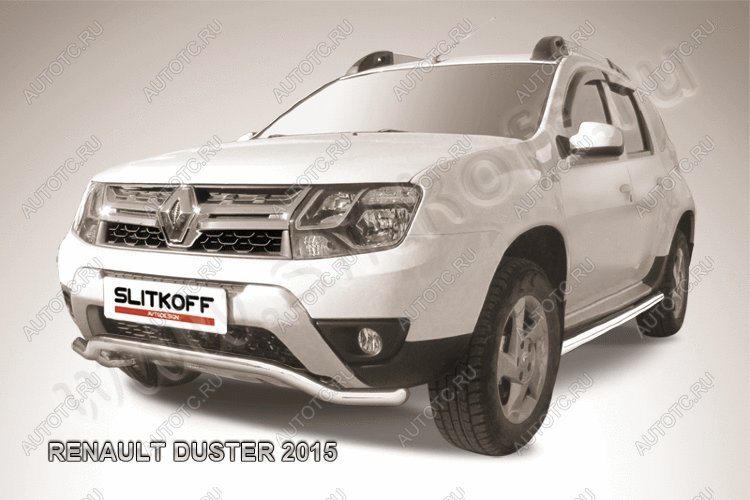 9 999 р. Защита переднего бампера (нержавейка, волна 57) Slitkoff  Renault Duster  HS (2015-2021) рестайлинг (полированная)  с доставкой в г. Омск