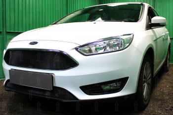 2 769 р. Защитная сетка в бампер (низ, ячейка 3х7 мм) Alfeco Стандарт  Ford Focus  3 (2014-2019) седан рестайлинг, универсал рестайлинг, хэтчбэк рестайлинг (Чёрная)  с доставкой в г. Омск. Увеличить фотографию 3