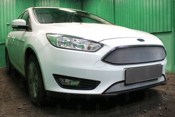 2 899 р. Защитная сетка в бампер (низ, ячейка 3х7 мм) Alfeco Стандарт  Ford Focus  3 (2014-2019) седан рестайлинг, универсал рестайлинг, хэтчбэк рестайлинг (Хром)  с доставкой в г. Омск. Увеличить фотографию 2