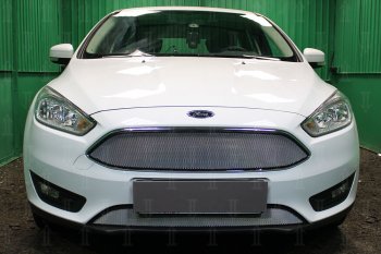 2 899 р. Защитная сетка в бампер (низ, ячейка 3х7 мм) Alfeco Стандарт Ford Focus 3 седан рестайлинг (2014-2019) (Хром)  с доставкой в г. Омск. Увеличить фотографию 1