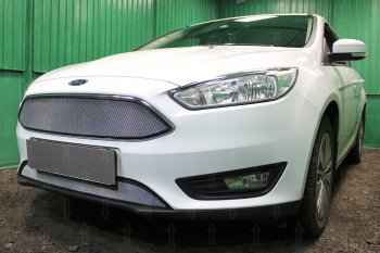 2 899 р. Защитная сетка в бампер (низ, ячейка 3х7 мм) Alfeco Стандарт  Ford Focus  3 (2014-2019) седан рестайлинг, универсал рестайлинг, хэтчбэк рестайлинг (Хром)  с доставкой в г. Омск. Увеличить фотографию 3