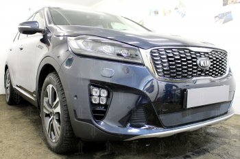 3 099 р. Защитная сетка в бампер (низ, ячейка 3х7 мм) Alfeco Стандарт KIA Sorento UM/Prime рестайлинг (2018-2020) (Чёрная)  с доставкой в г. Омск. Увеличить фотографию 2