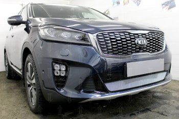 3 199 р. Защитная сетка в бампер (низ, ячейка 3х7 мм) Alfeco Стандарт  KIA Sorento  UM/Prime (2018-2020) рестайлинг (Хром)  с доставкой в г. Омск. Увеличить фотографию 4