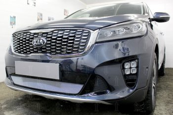 3 199 р. Защитная сетка в бампер (низ, ячейка 3х7 мм) Alfeco Стандарт KIA Sorento UM/Prime рестайлинг (2018-2020) (Хром)  с доставкой в г. Омск. Увеличить фотографию 5