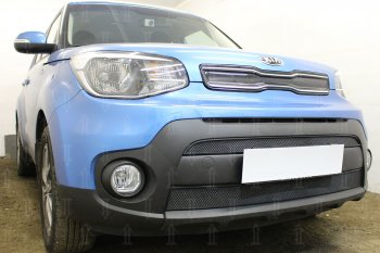 4 649 р. Защитная сетка в бампер (2 части, ячейка 3х7 мм) Alfeco Стандарт  KIA Soul  PS (2017-2019) рестайлинг (Чёрная)  с доставкой в г. Омск. Увеличить фотографию 2