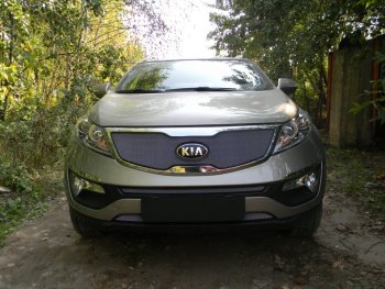 Защитная сетка в бампер (верх, ячейка 3х7 мм) Alfeco Стандарт KIA (КИА) Sportage (Спортаж)  3 SL (2010-2014) 3 SL дорестайлинг ()