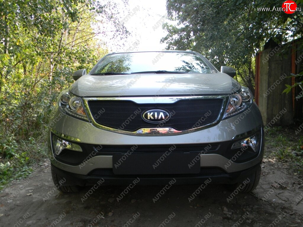 2 659 р. Защитная сетка в бампер (низ, ячейка 3х7 мм) Alfeco Стандарт  KIA Sportage  3 SL (2010-2016) дорестайлинг, рестайлинг (Чёрная)  с доставкой в г. Омск