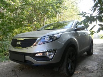 2 659 р. Защитная сетка в бампер (низ, ячейка 3х7 мм) Alfeco Стандарт  KIA Sportage  3 SL (2010-2016) дорестайлинг, рестайлинг (Чёрная)  с доставкой в г. Омск. Увеличить фотографию 4