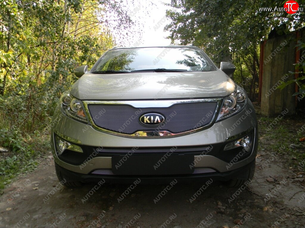 2 799 р. Защитная сетка в бампер (низ, ячейка 3х7 мм) Alfeco Стандарт  KIA Sportage  3 SL (2010-2016) дорестайлинг, рестайлинг (Хром)  с доставкой в г. Омск