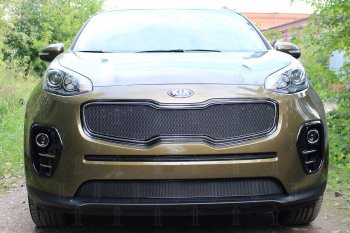 3 099 р. Защитная сетка в бампер (низ, ячейка 3х7 мм) Alfeco Стандарт  KIA Sportage  4 QL (2016-2018) дорестайлинг (Чёрная)  с доставкой в г. Омск. Увеличить фотографию 1