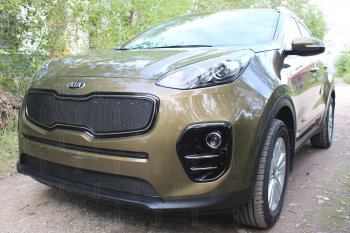 3 099 р. Защитная сетка в бампер (низ, ячейка 3х7 мм) Alfeco Стандарт  KIA Sportage  4 QL (2016-2018) дорестайлинг (Чёрная)  с доставкой в г. Омск. Увеличить фотографию 2