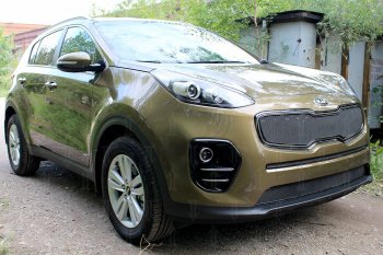 3 099 р. Защитная сетка в бампер (низ, ячейка 3х7 мм) Alfeco Стандарт  KIA Sportage  4 QL (2016-2018) дорестайлинг (Чёрная)  с доставкой в г. Омск. Увеличить фотографию 3